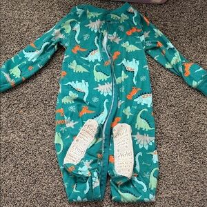 Child of Mine Teal and Orange Dinosaur Footie